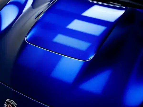 Blue pearl metallic finish on sports car
